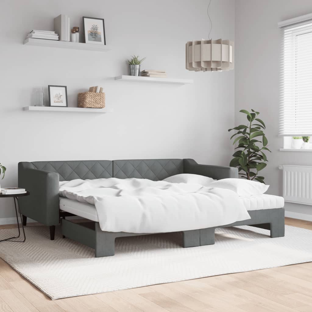 vidaXL Pat de zi cu extensie și saltele, gri închis, 90x190 cm, textil vidaXL Pat de zi cu extensie și saltele, gri închis, 90x190 cm, textil