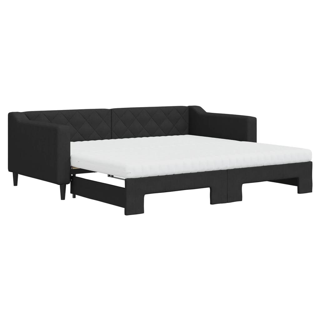 vidaXL Pat de zi cu extensie și saltele, negru, 90x190 cm, textil