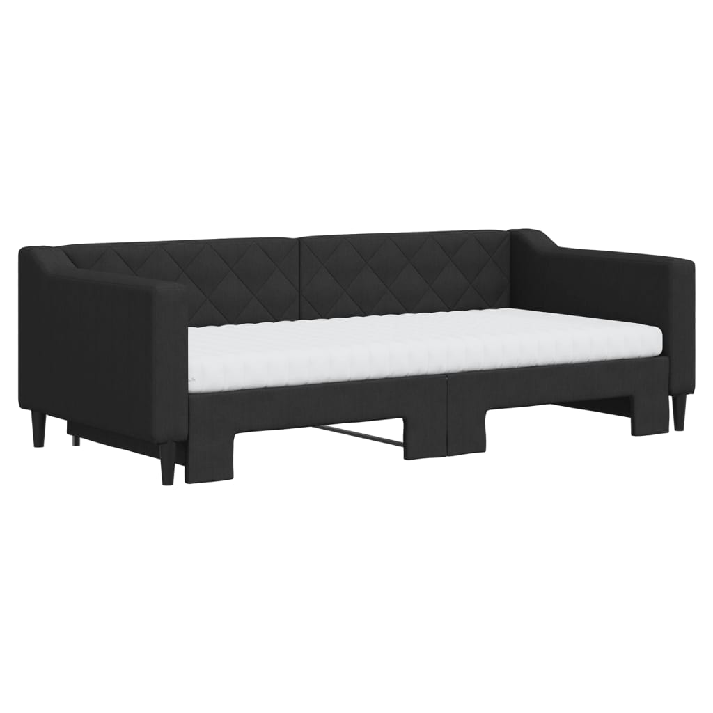 vidaXL Pat de zi cu extensie și saltele, negru, 90x190 cm, textil