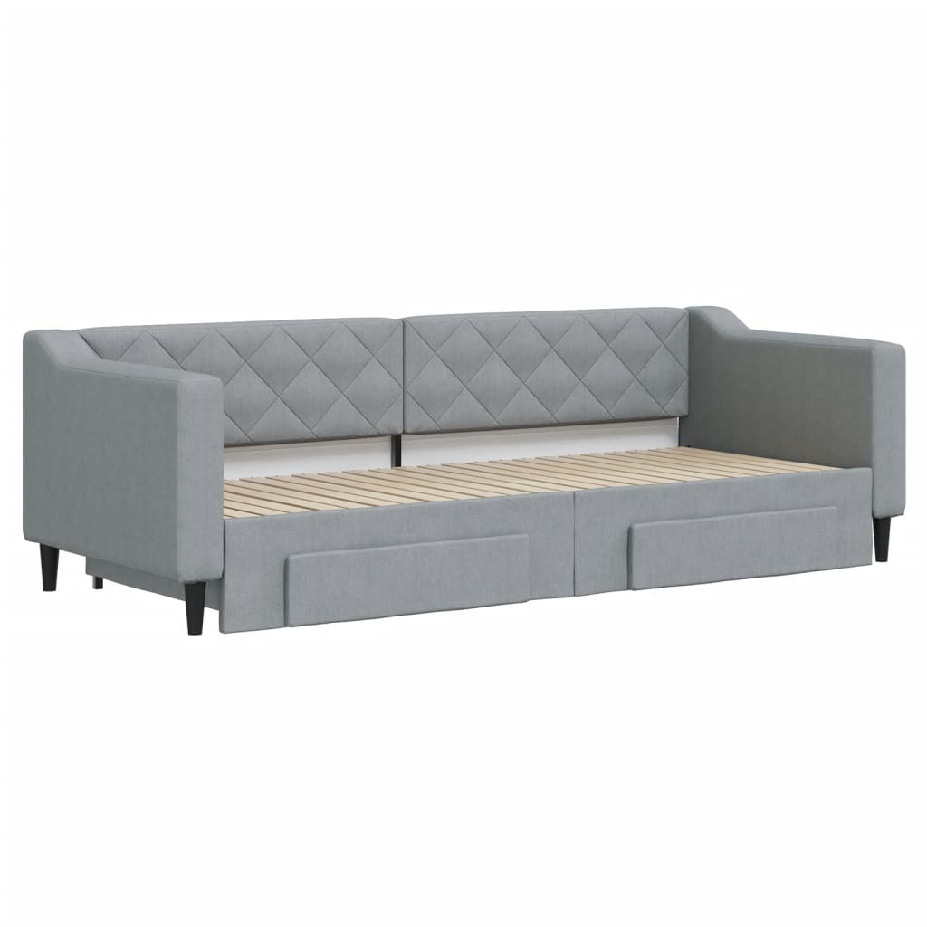 vidaXL Pat de zi cu extensie și sertare, gri deschis, 80x200 cm textil