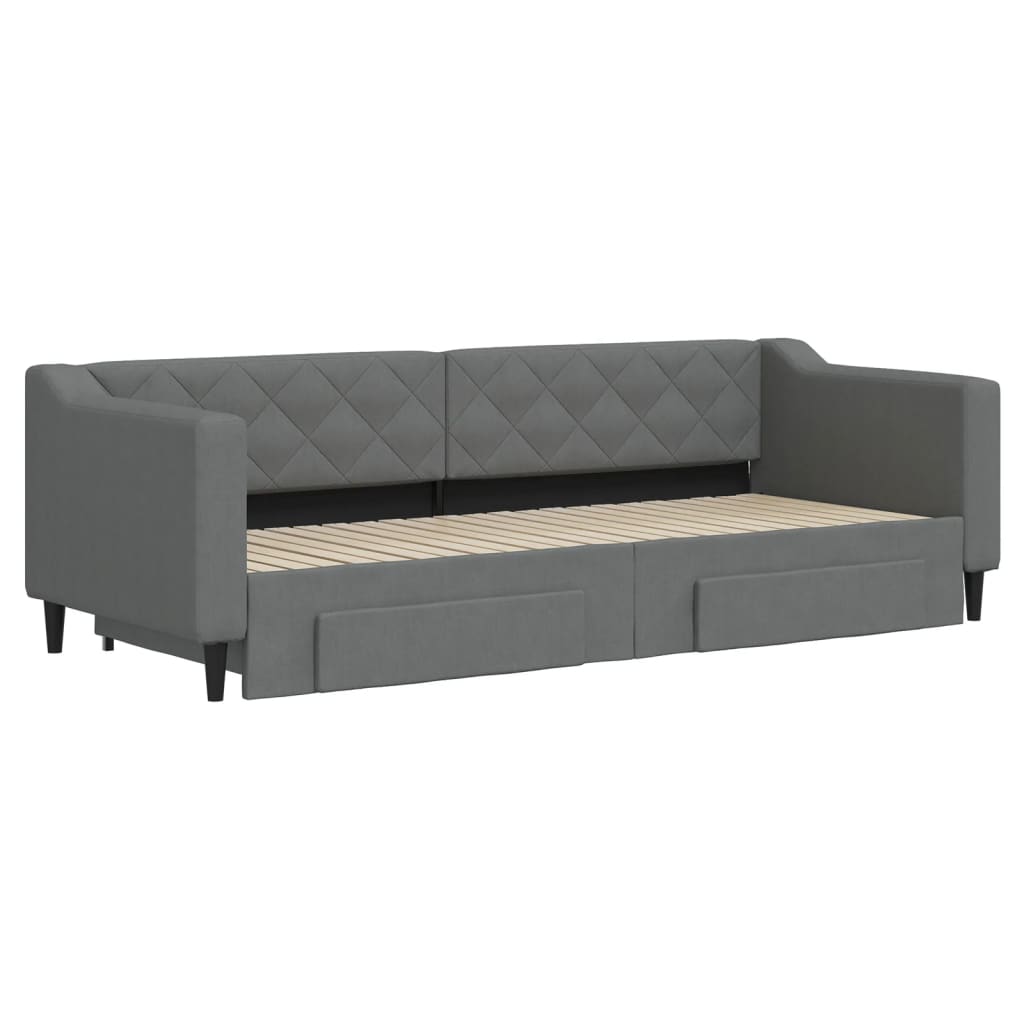 vidaXL Pat de zi cu extensie și sertare, gri închis, 80x200 cm textil