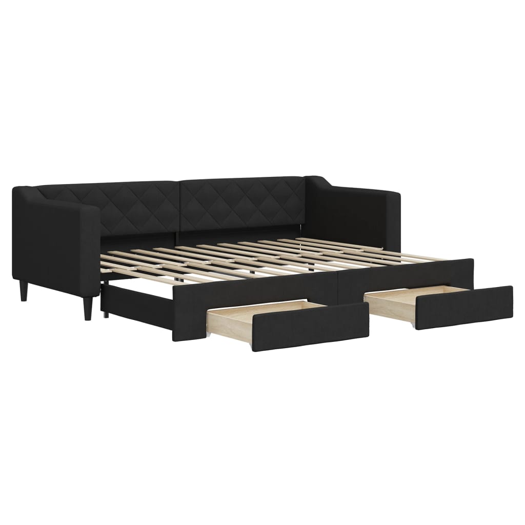 vidaXL Pat de zi cu extensie și sertare, negru, 80x200 cm, textil vidaXL Pat de zi cu extensie și sertare, negru, 80x200 cm, textil