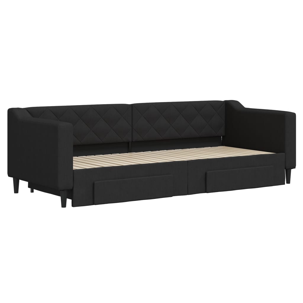 vidaXL Pat de zi cu extensie și sertare, negru, 80x200 cm, textil vidaXL Pat de zi cu extensie și sertare, negru, 80x200 cm, textil