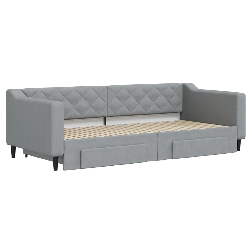 vidaXL Pat de zi cu extensie și sertare, gri deschis, 90x200 cm textil