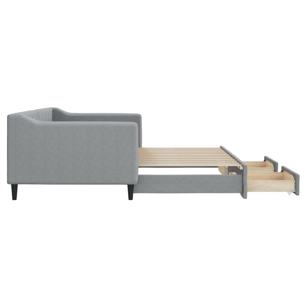 vidaXL Pat de zi cu extensie și sertare, gri deschis, 90x200 cm textil