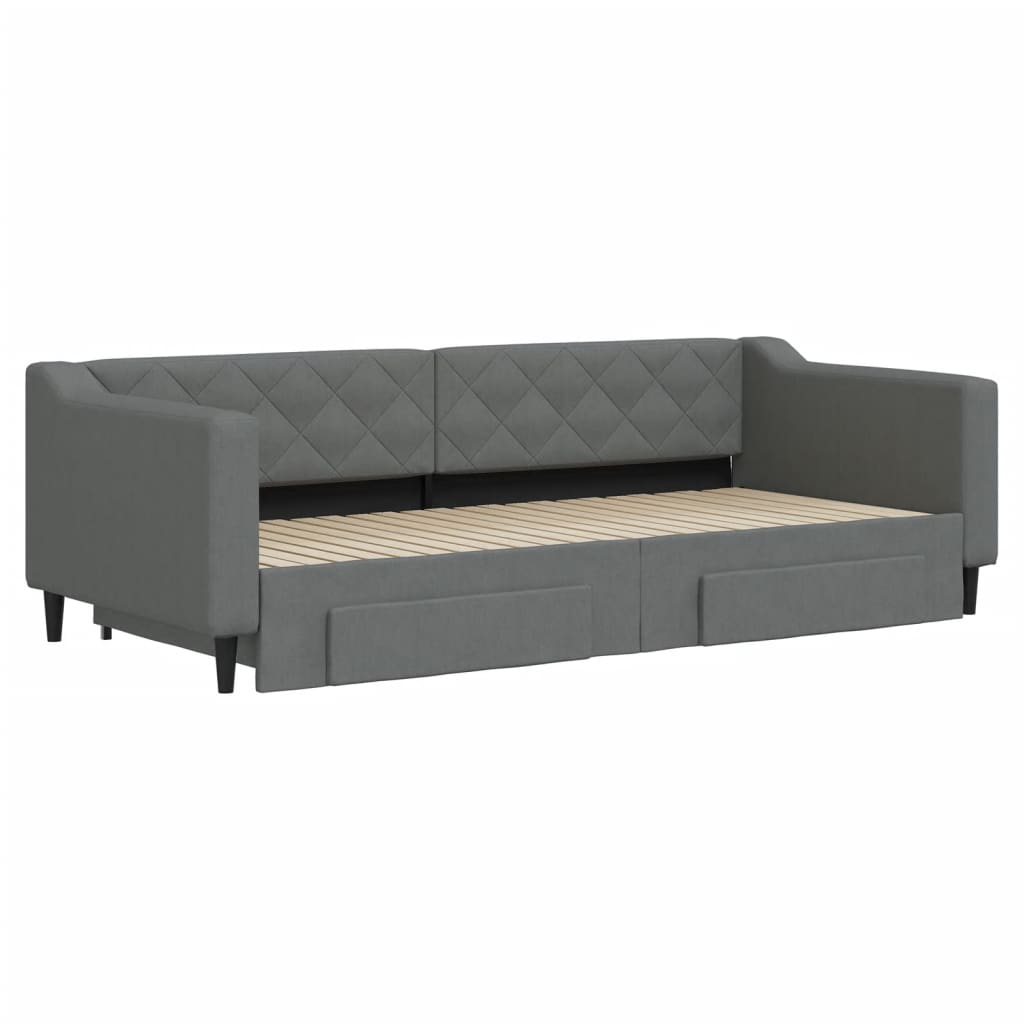 vidaXL Pat de zi cu extensie și sertare, gri închis, 90x200 cm textil
