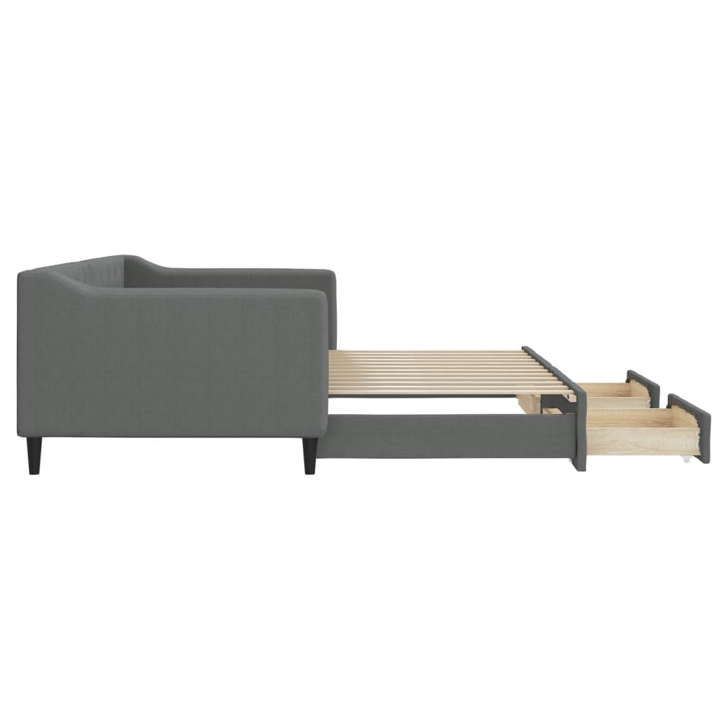 vidaXL Pat de zi cu extensie și sertare, gri închis, 90x200 cm textil