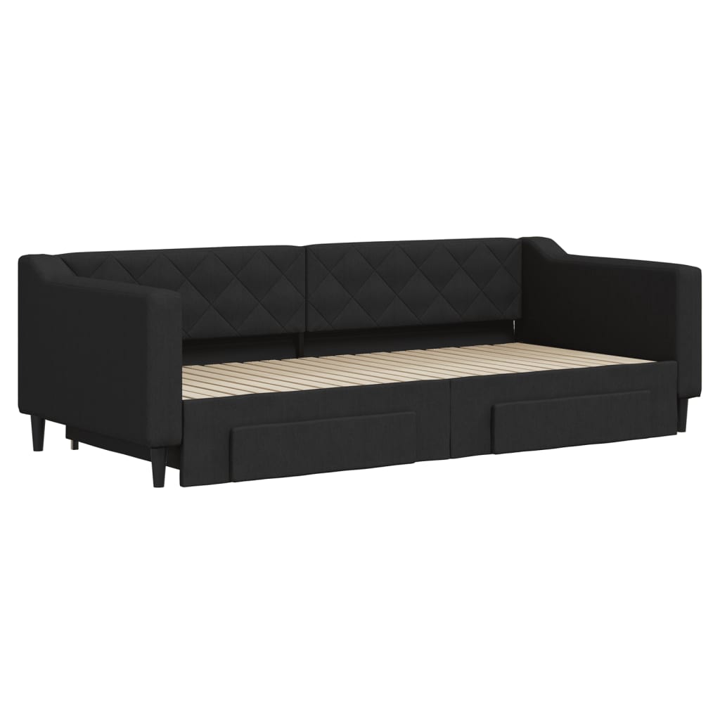 vidaXL Pat de zi cu extensie și sertare, negru, 90x200 cm, textil vidaXL Pat de zi cu extensie și sertare, negru, 90x200 cm, textil