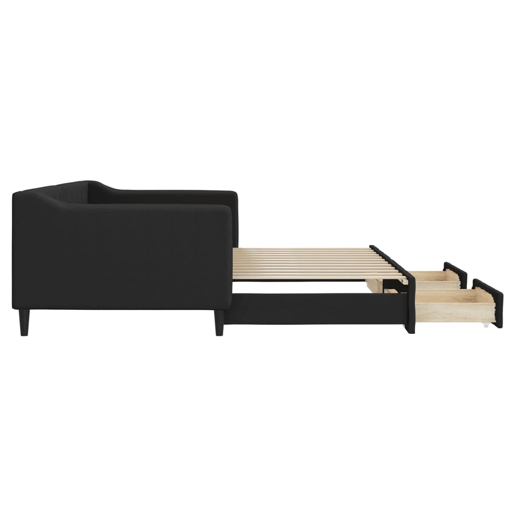 vidaXL Pat de zi cu extensie și sertare, negru, 90x200 cm, textil vidaXL Pat de zi cu extensie și sertare, negru, 90x200 cm, textil