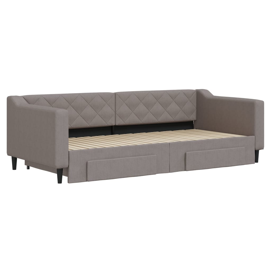 vidaXL Pat de zi cu extensie și sertare, gri taupe, 90x200 cm, textil