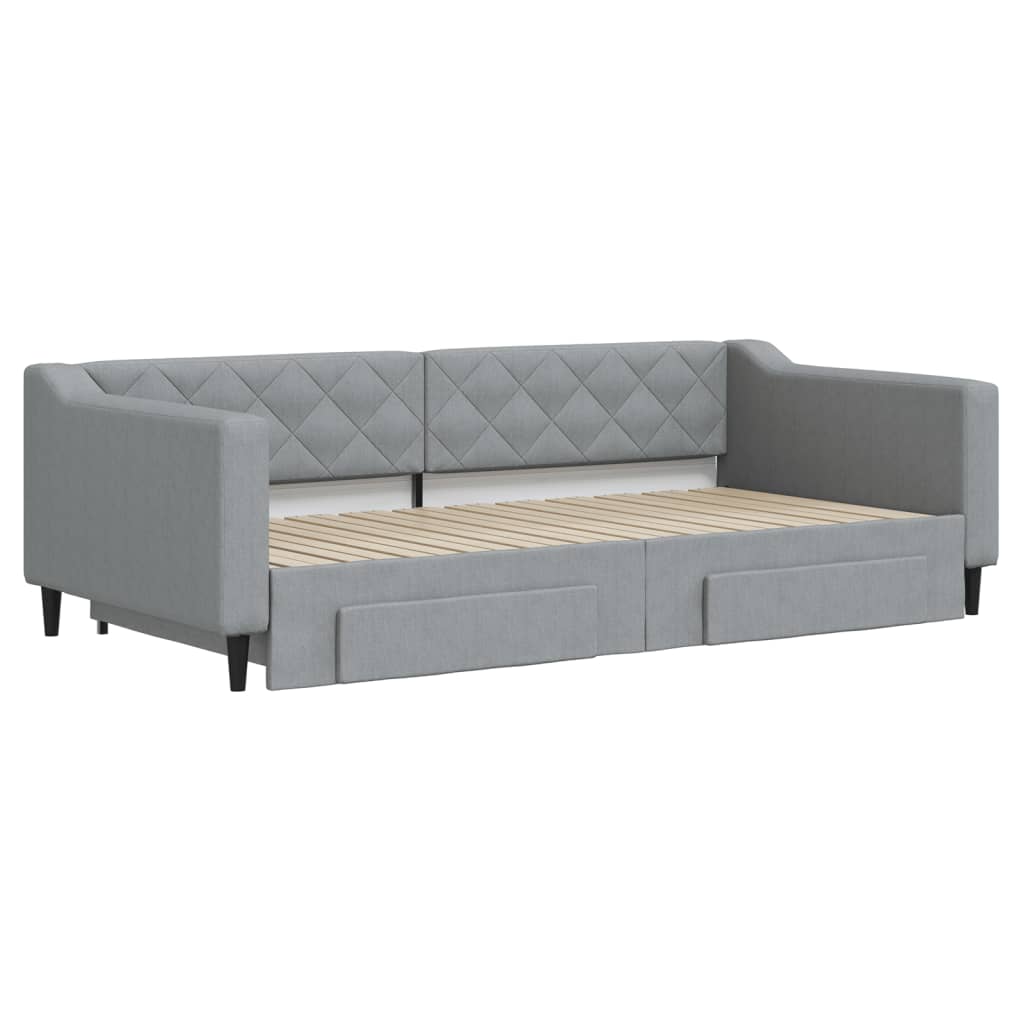 vidaXL Pat de zi cu extensie și sertare, gri deschis 100x200 cm textil