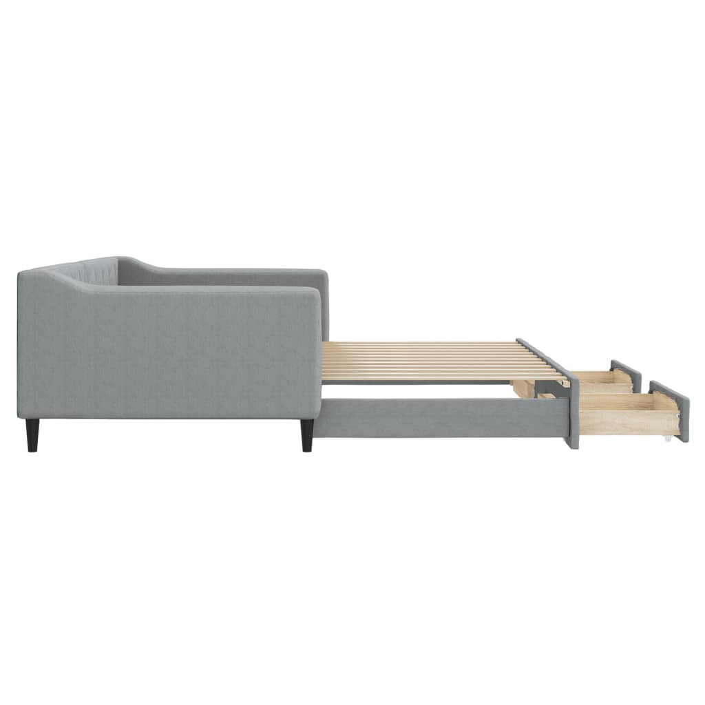 vidaXL Pat de zi cu extensie și sertare, gri deschis 100x200 cm textil