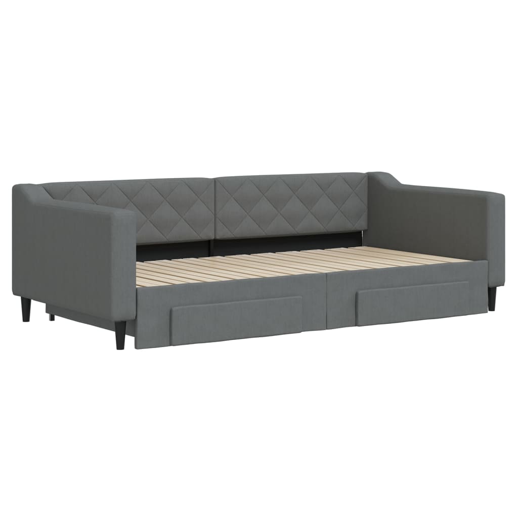 vidaXL Pat de zi cu extensie și sertare, gri închis, 100x200 cm textil