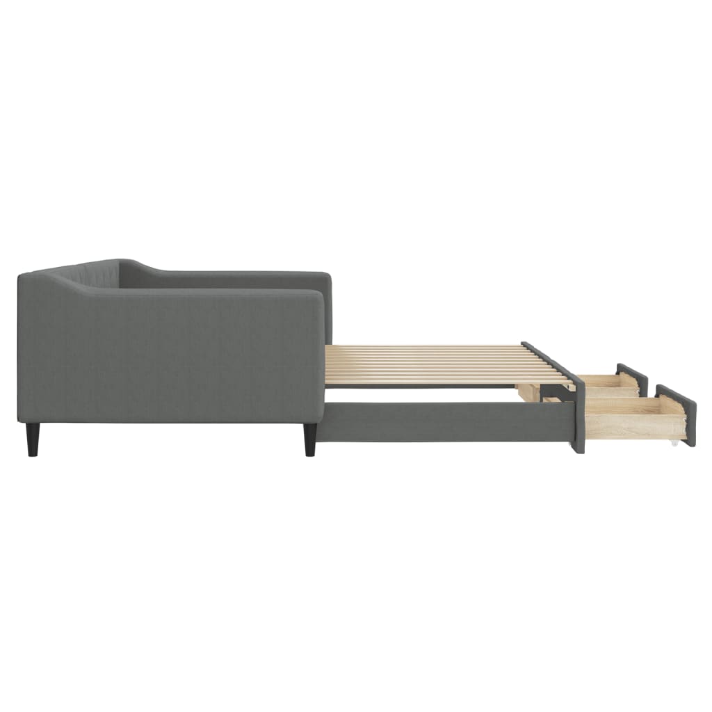vidaXL Pat de zi cu extensie și sertare, gri închis, 100x200 cm textil
