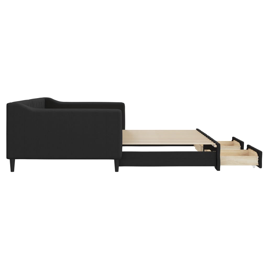 vidaXL Pat de zi cu extensie și sertare, negru, 100x200 cm, textil