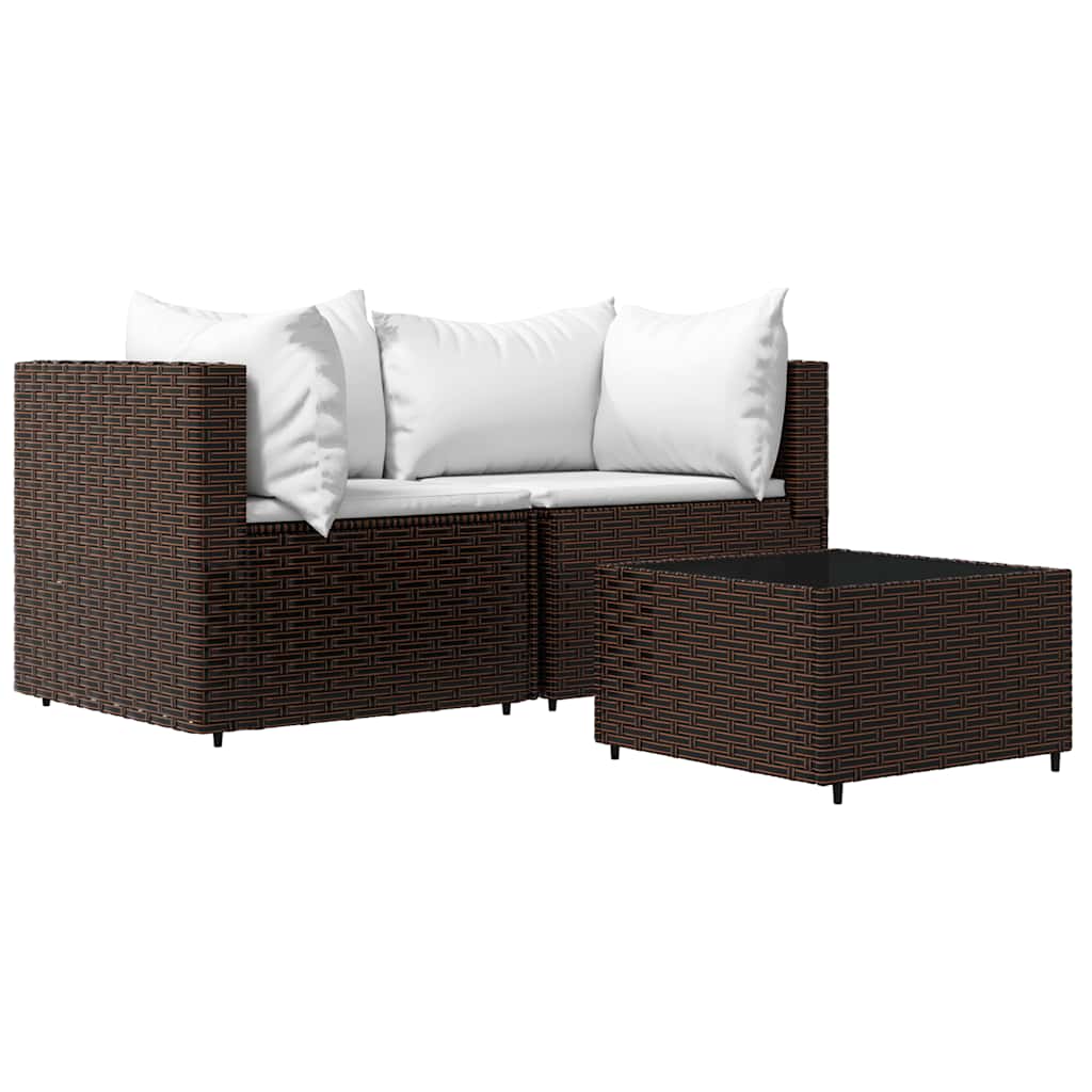 vidaXL Set mobilier de grădină cu perne, 3 piese, maro, poliratan vidaXL Set mobilier de grădină cu perne, 3 piese, maro, poliratan