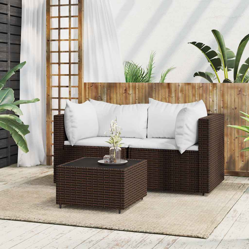 vidaXL Set mobilier de grădină cu perne, 3 piese, maro, poliratan vidaXL Set mobilier de grădină cu perne, 3 piese, maro, poliratan