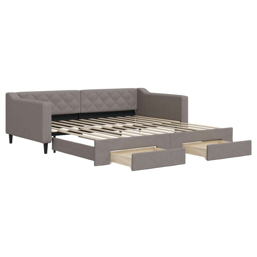 vidaXL Pat de zi cu extensie și sertare, gri taupe, 100x200 cm, textil