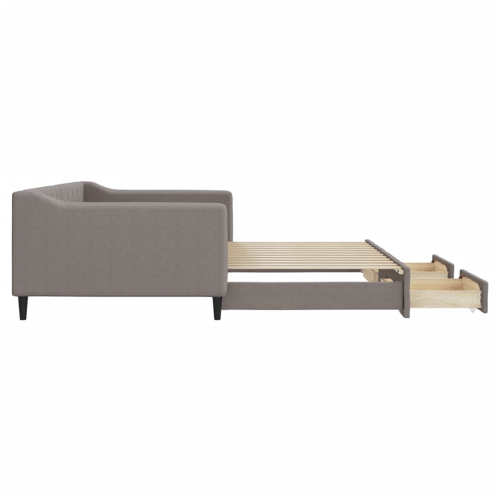 vidaXL Pat de zi cu extensie și sertare, gri taupe, 100x200 cm, textil