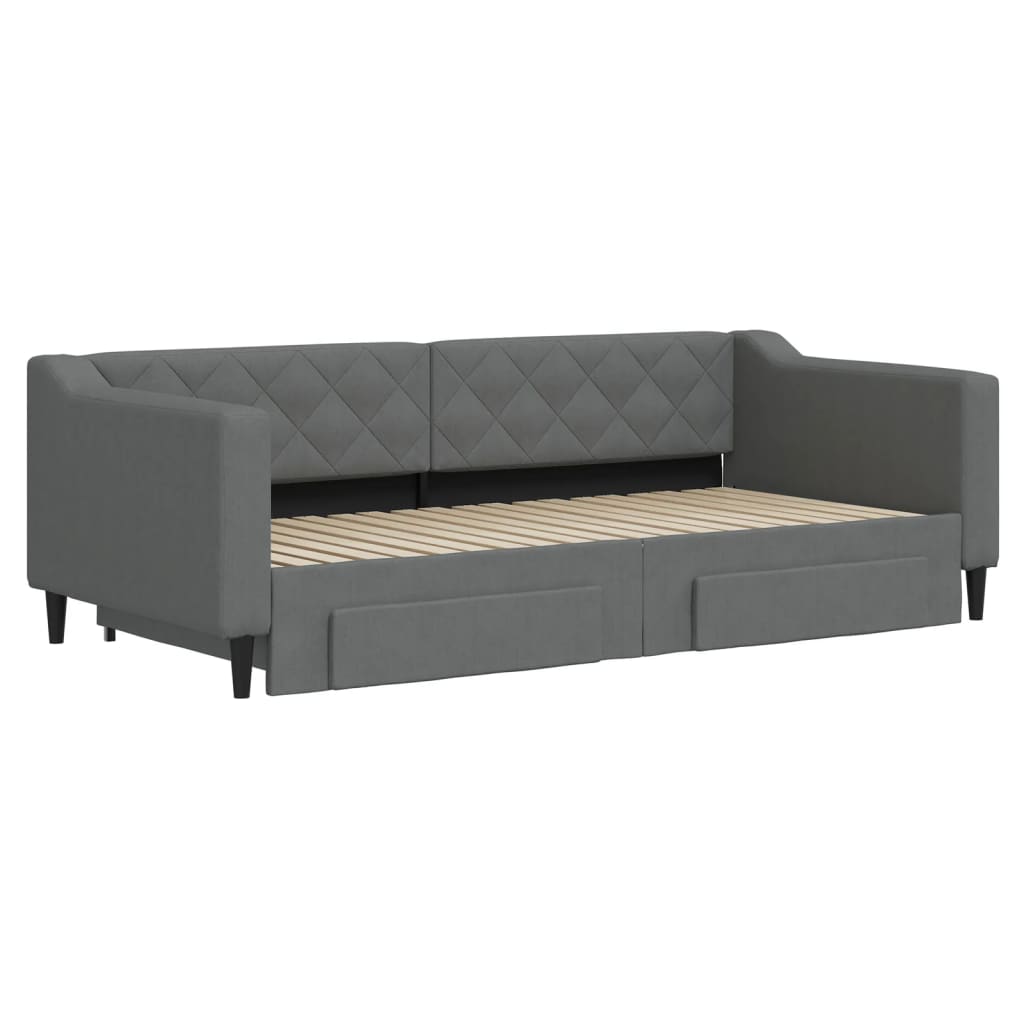 vidaXL Pat de zi cu extensie și sertare, gri închis, 90x190cm, textil vidaXL Pat de zi cu extensie și sertare, gri închis, 90x190cm, textil