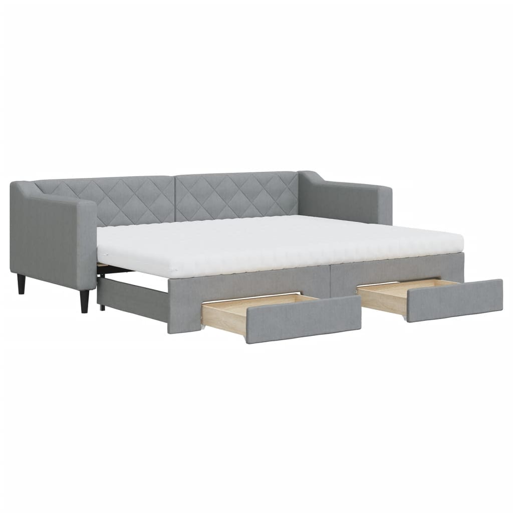 vidaXL Pat de zi cu extensie și sertare, gri deschis, 80x200 cm textil
