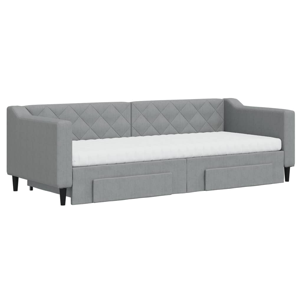 vidaXL Pat de zi cu extensie și sertare, gri deschis, 80x200 cm textil