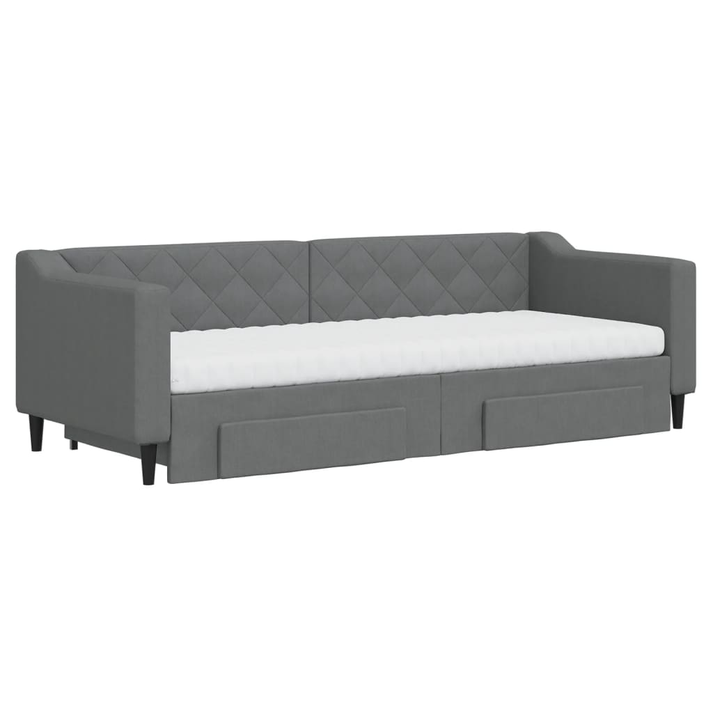 vidaXL Pat de zi cu extensie și sertare, gri închis, 80x200 cm textil