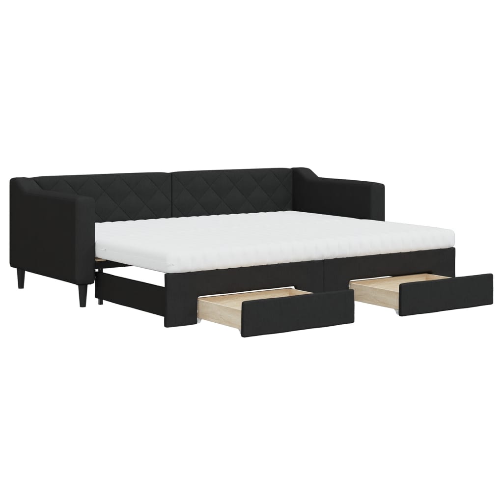 vidaXL Pat de zi cu extensie și sertare, negru, 80x200 cm, textil