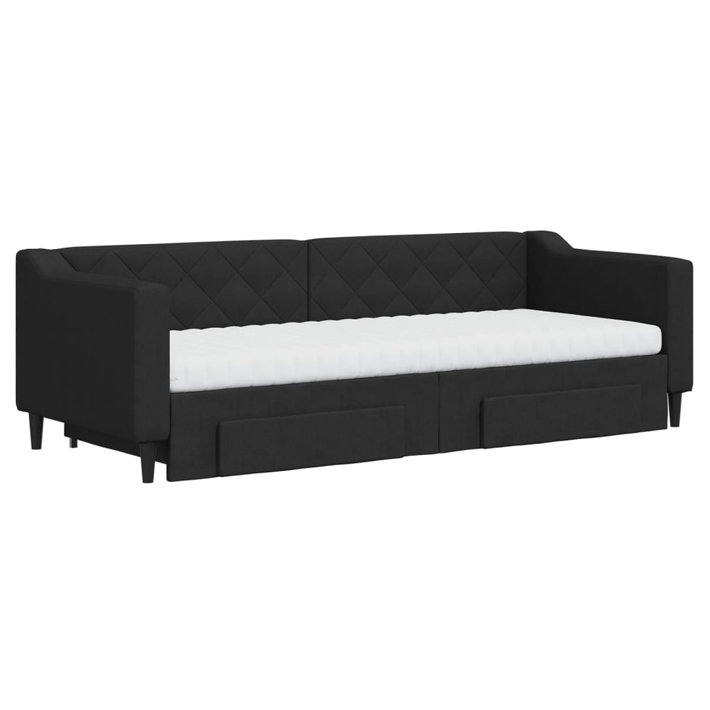 vidaXL Pat de zi cu extensie și sertare, negru, 80x200 cm, textil