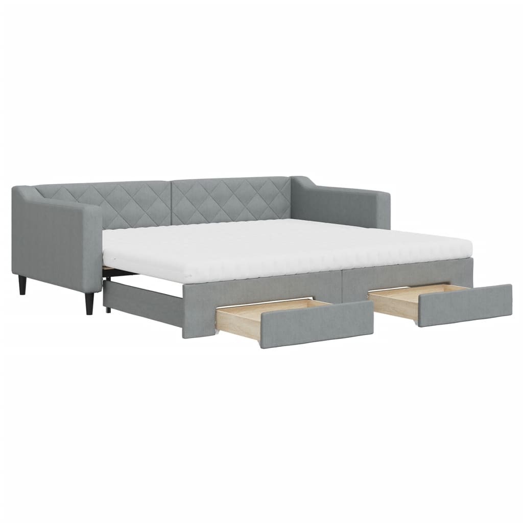 vidaXL Pat de zi cu extensie și sertare, gri deschis, 90x200 cm textil