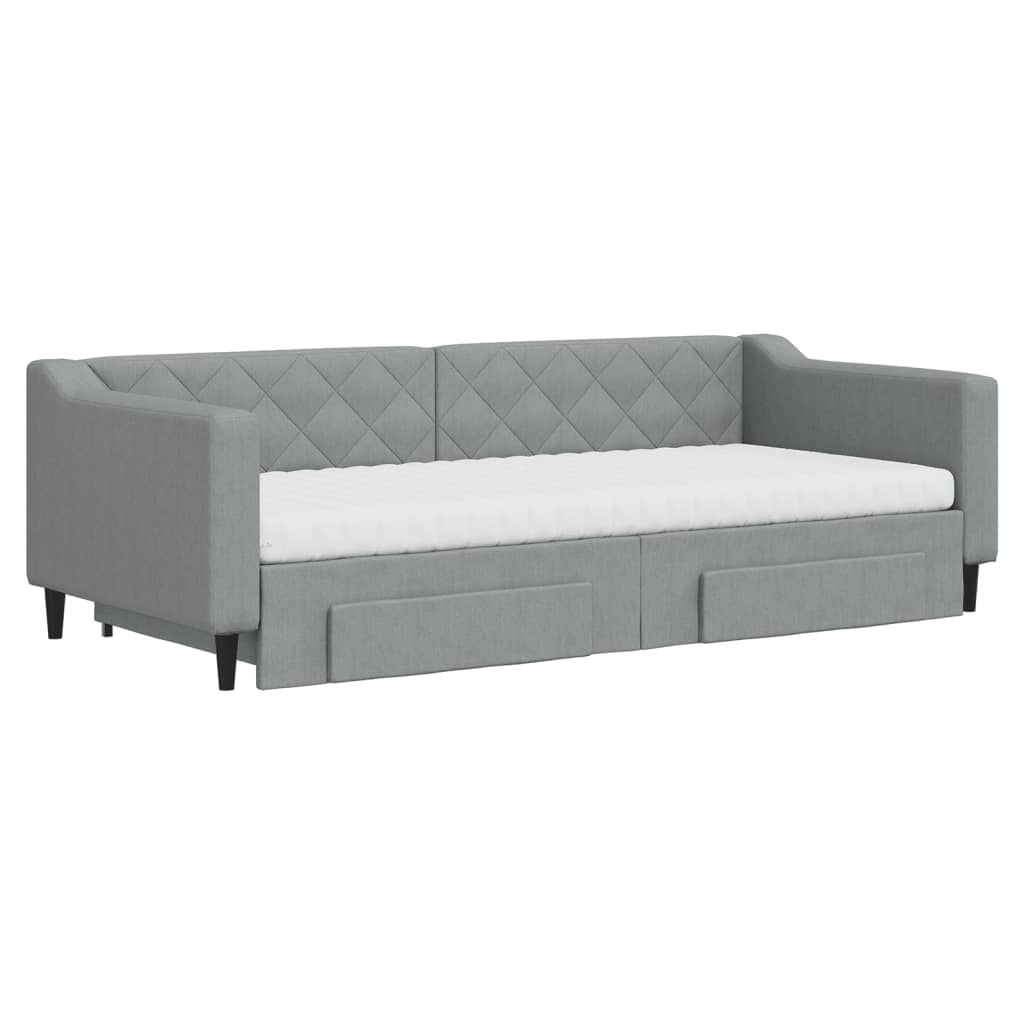vidaXL Pat de zi cu extensie și sertare, gri deschis, 90x200 cm textil