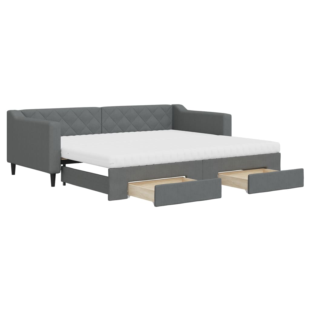 vidaXL Pat de zi cu extensie și sertare, gri închis, 90x200 cm textil
