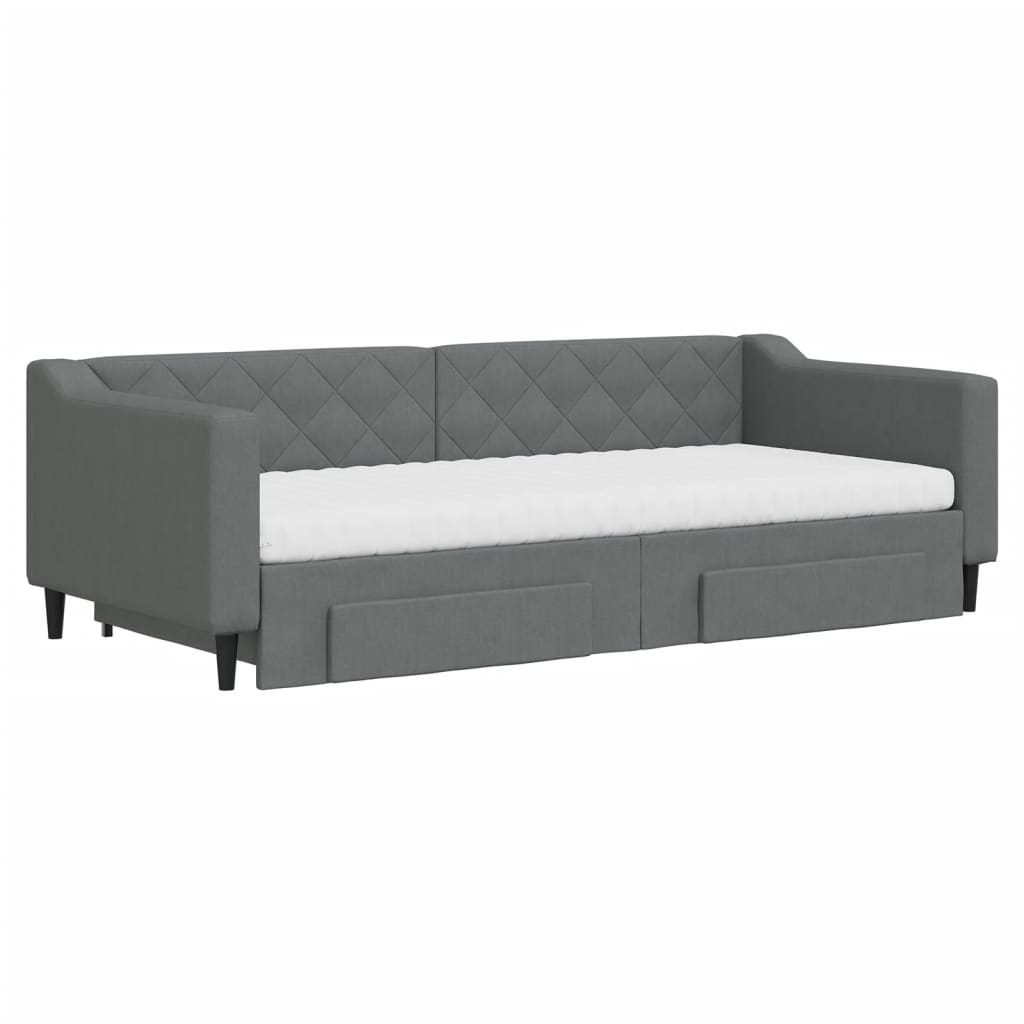 vidaXL Pat de zi cu extensie și sertare, gri închis, 90x200 cm textil