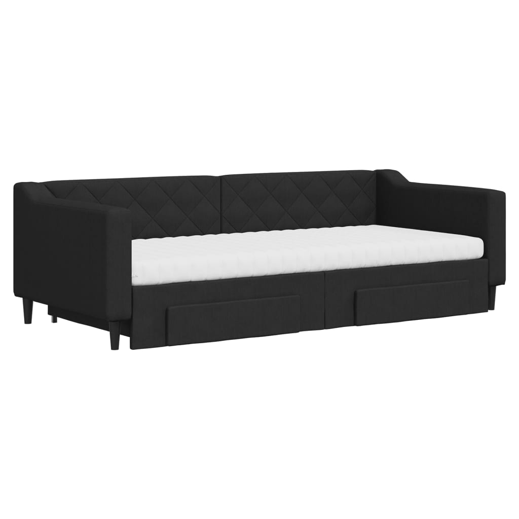 vidaXL Pat de zi cu extensie și sertare, negru, 90x200 cm, textil vidaXL Pat de zi cu extensie și sertare, negru, 90x200 cm, textil