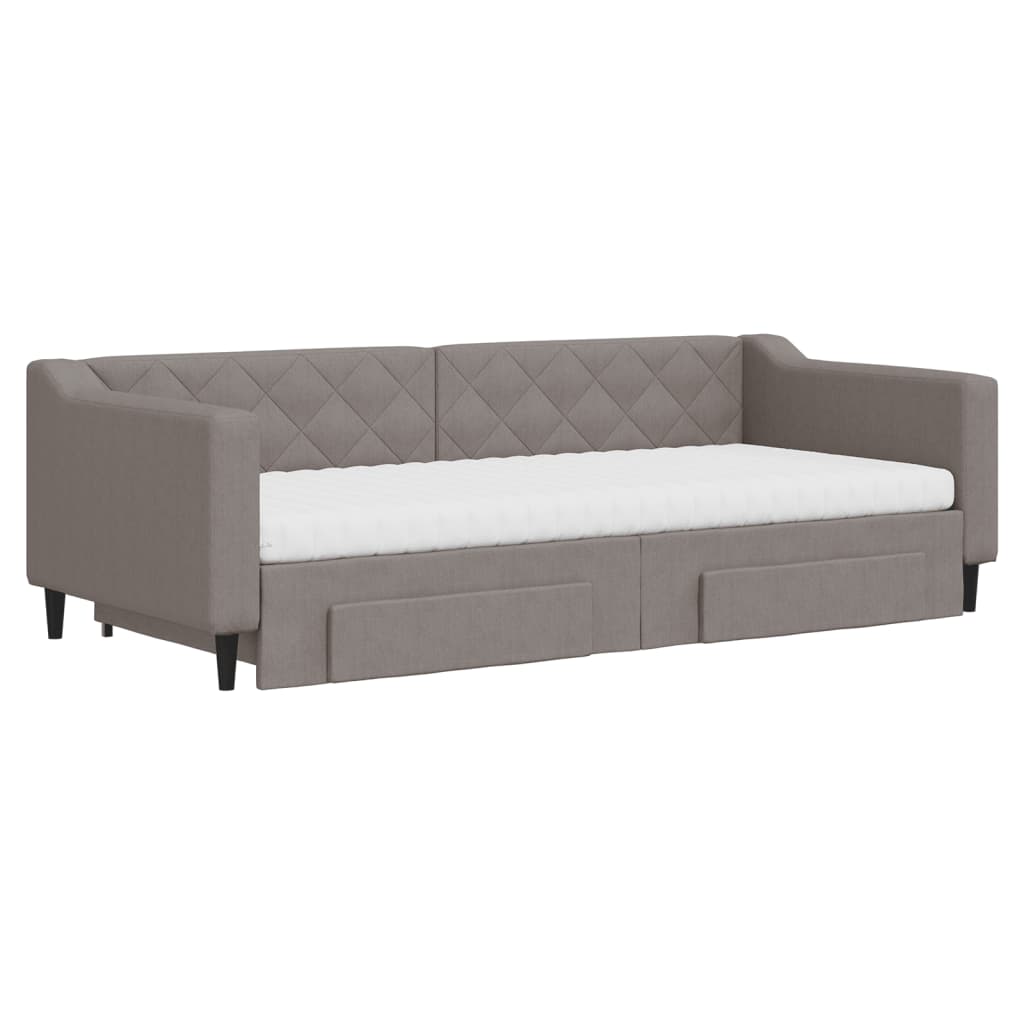 vidaXL Pat de zi cu extensie și sertare, gri taupe, 90x200 cm, textil