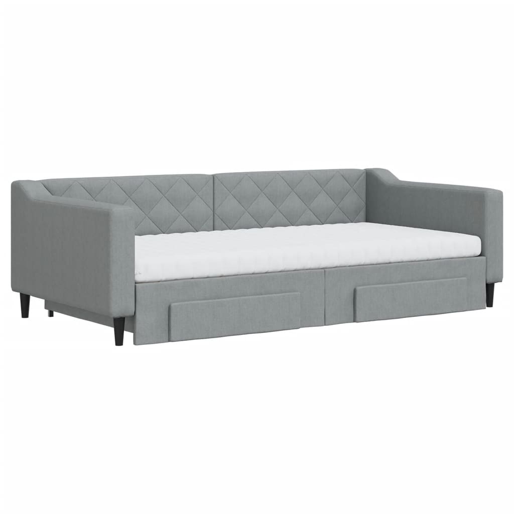vidaXL Pat de zi cu extensie și sertare, gri deschis 100x200 cm textil vidaXL Pat de zi cu extensie și sertare, gri deschis 100x200 cm textil