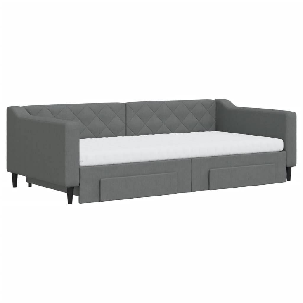 vidaXL Pat de zi cu extensie și sertare, gri închis, 100x200 cm textil