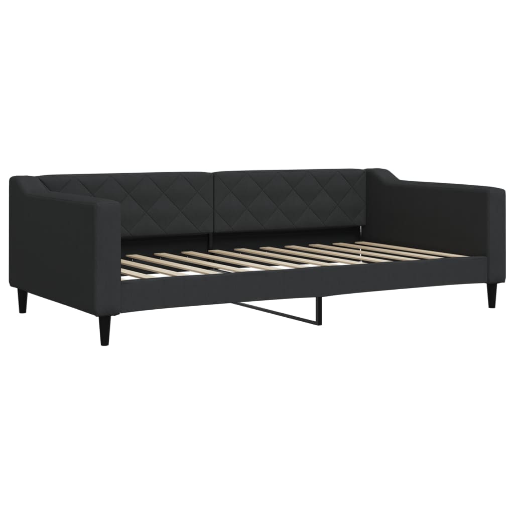 vidaXL Pat de zi cu extensie și sertare, negru, 100x200 cm, textil
