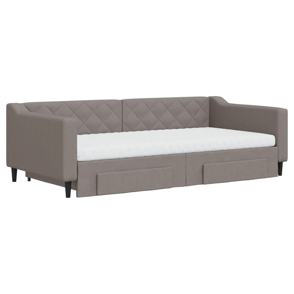 vidaXL Pat de zi cu extensie și sertare, gri taupe, 100x200 cm, textil