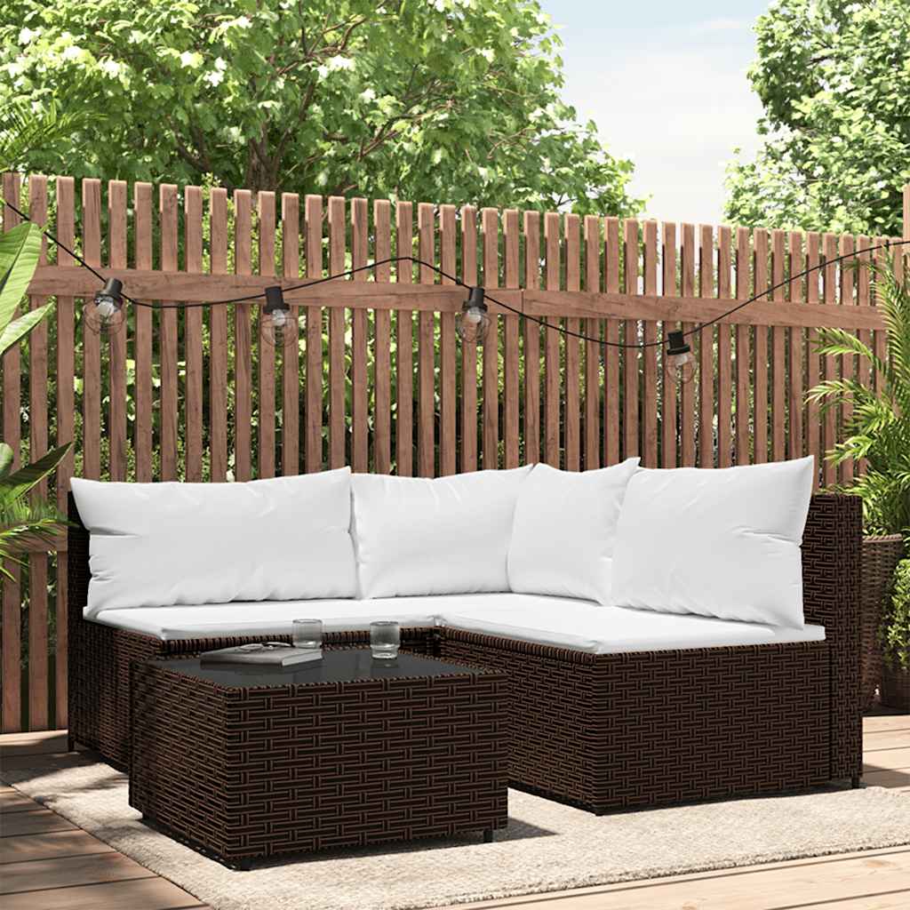 vidaXL Set mobilier de grădină cu perne, 4 piese, maro, poliratan vidaXL Set mobilier de grădină cu perne, 4 piese, maro, poliratan