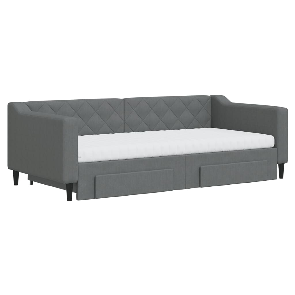 vidaXL Pat de zi cu extensie și sertare, gri închis, 90x190cm, textil