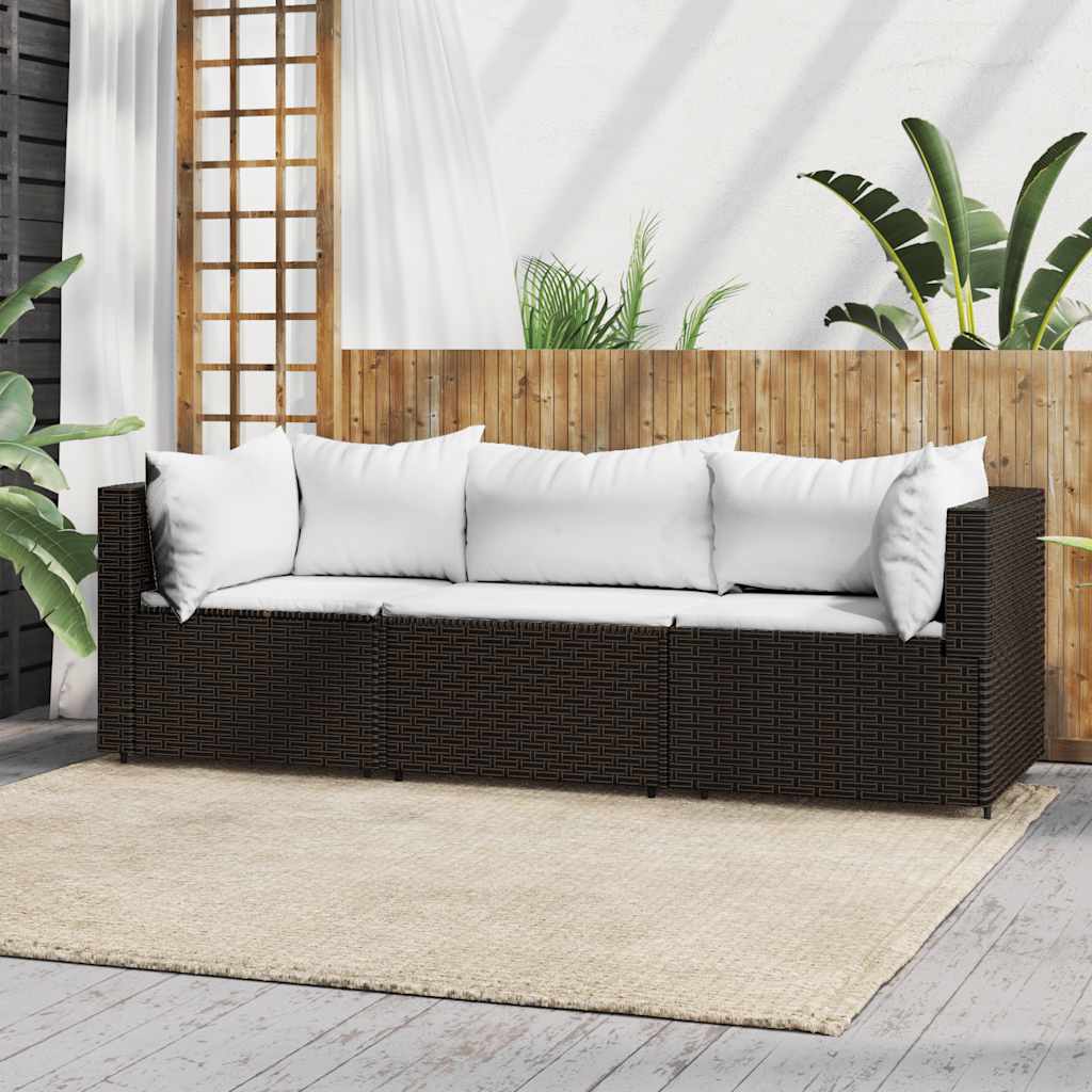 vidaXL Set mobilier de grădină cu perne, 3 piese, maro, poliratan vidaXL Set mobilier de grădină cu perne, 3 piese, maro, poliratan