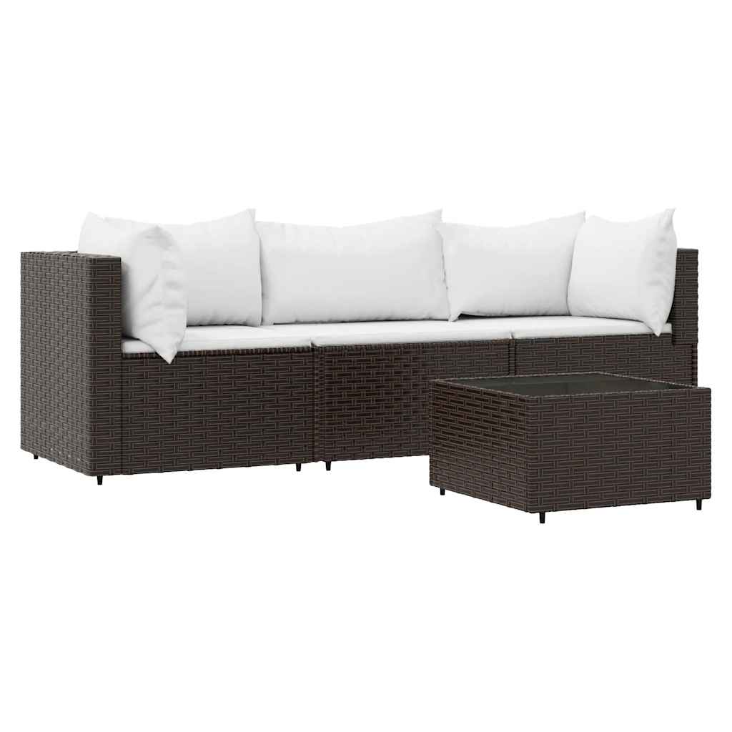 vidaXL Set mobilier de grădină cu perne, 4 piese, maro, poliratan vidaXL Set mobilier de grădină cu perne, 4 piese, maro, poliratan