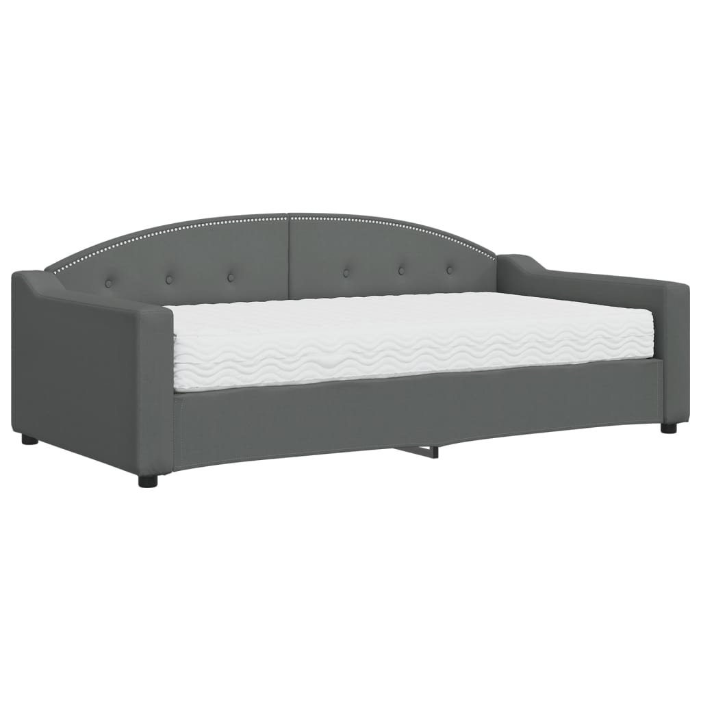vidaXL Pat de zi cu saltea, gri închis, 90x190 cm, textil