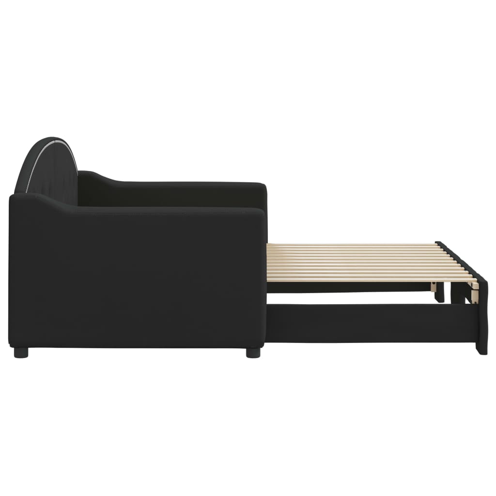 vidaXL Pat de zi cu extensie, negru, 80x200 cm, textil vidaXL Pat de zi cu extensie, negru, 80x200 cm, textil