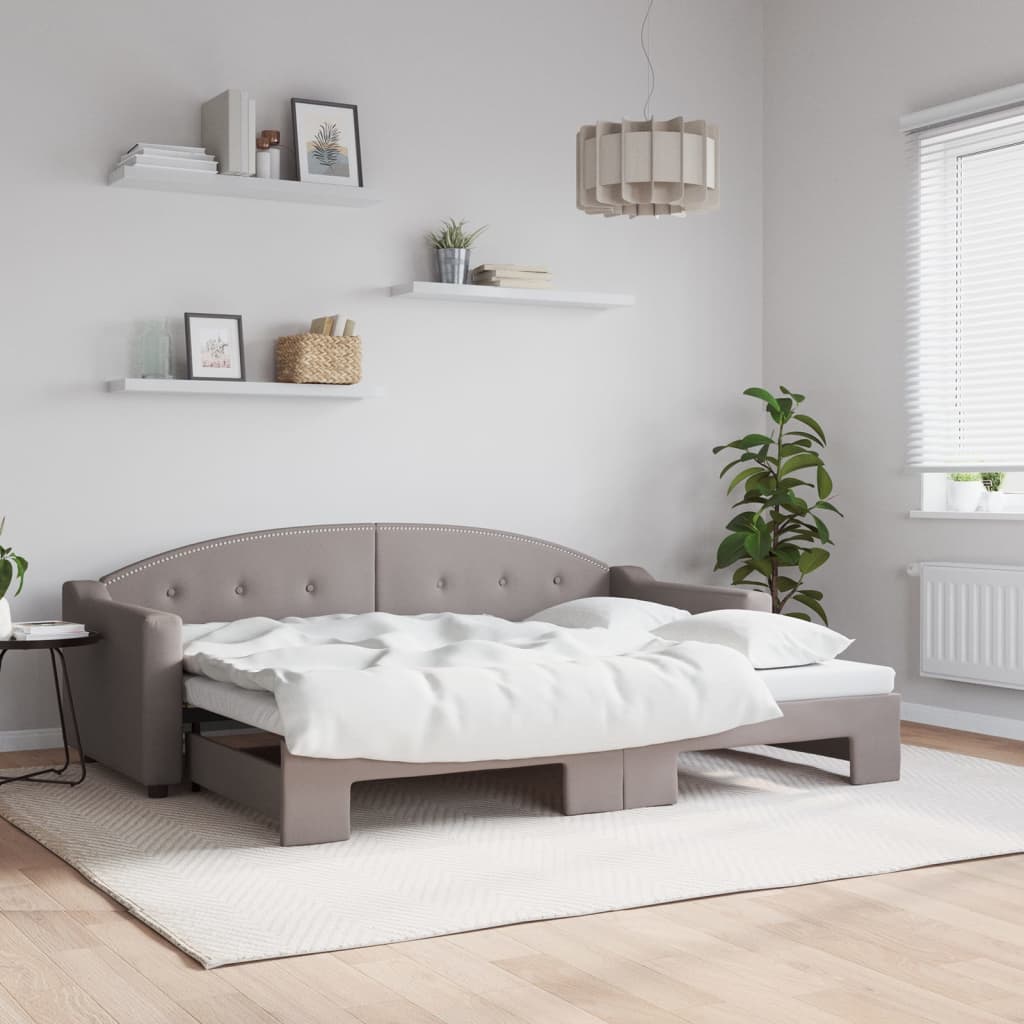 vidaXL Pat de zi cu extensie, gri taupe, 80x200 cm, textil vidaXL Pat de zi cu extensie, gri taupe, 80x200 cm, textil