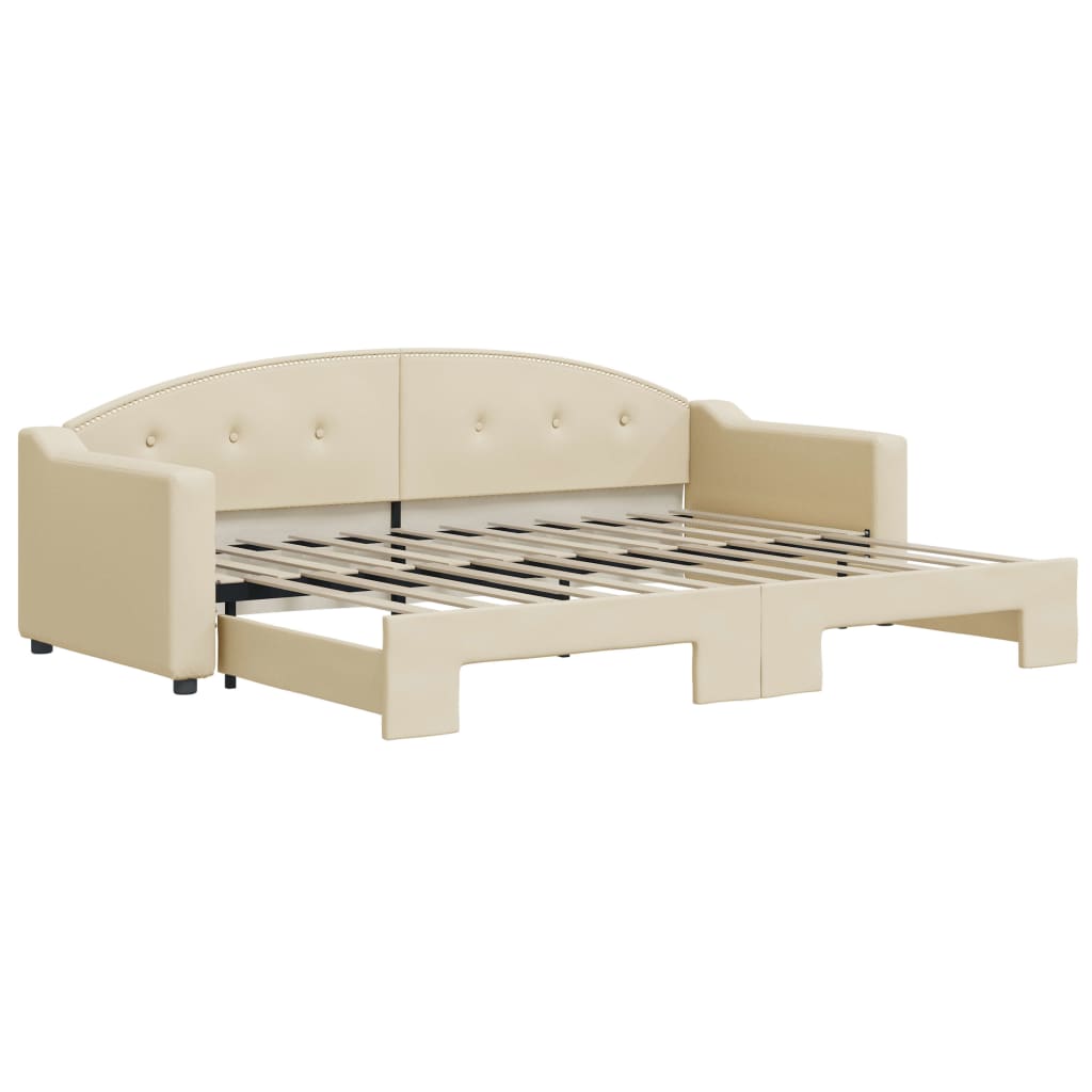vidaXL Pat de zi cu extensie, crem, 80x200 cm, textil vidaXL Pat de zi cu extensie, crem, 80x200 cm, textil