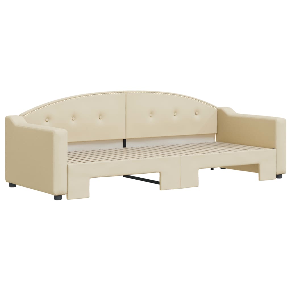 vidaXL Pat de zi cu extensie, crem, 80x200 cm, textil vidaXL Pat de zi cu extensie, crem, 80x200 cm, textil