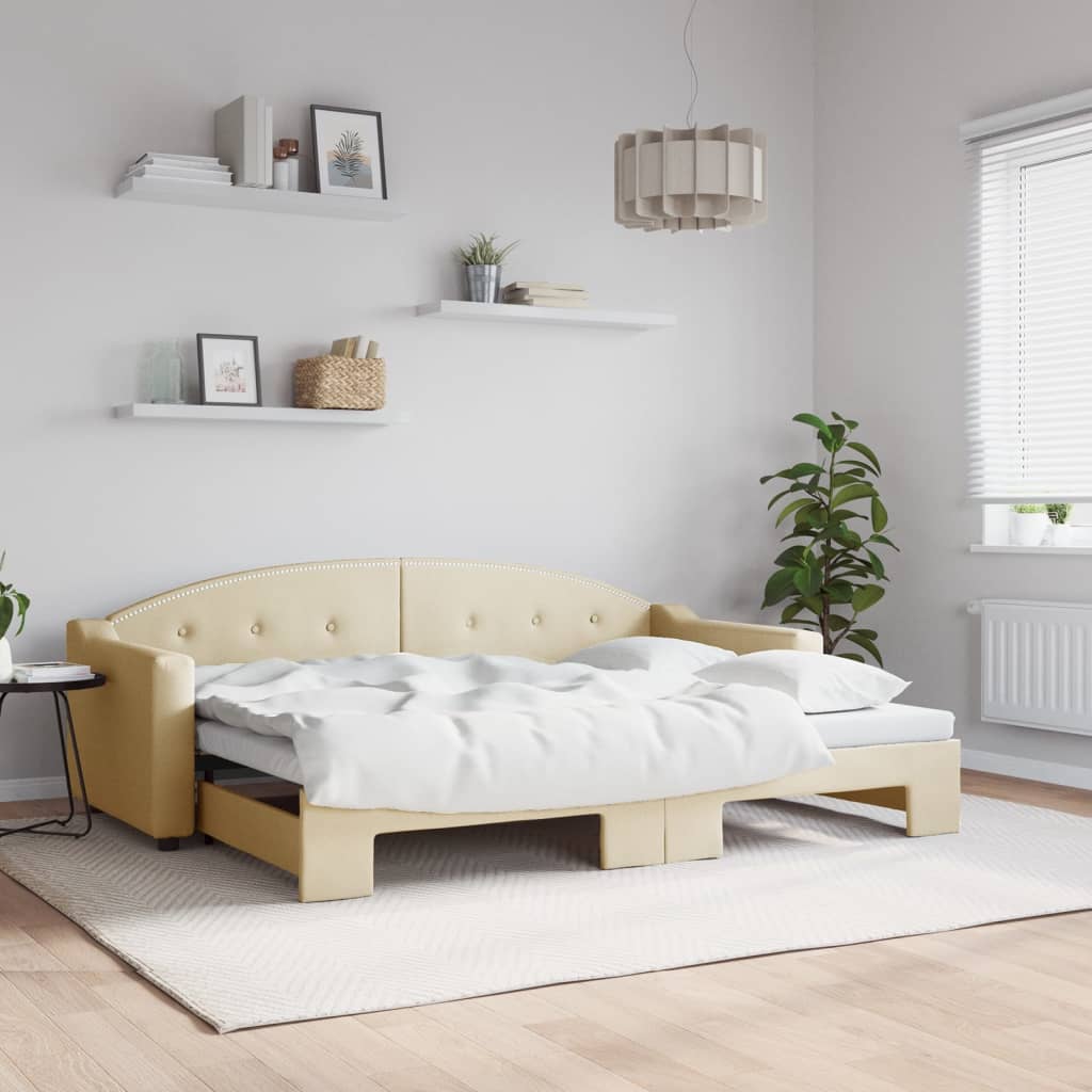 vidaXL Pat de zi cu extensie, crem, 80x200 cm, textil vidaXL Pat de zi cu extensie, crem, 80x200 cm, textil