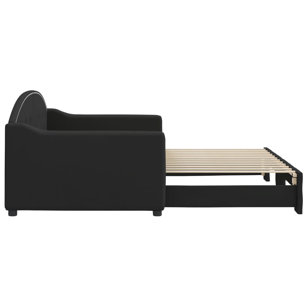 vidaXL Pat de zi cu extensie, negru, 90x200 cm, textil vidaXL Pat de zi cu extensie, negru, 90x200 cm, textil